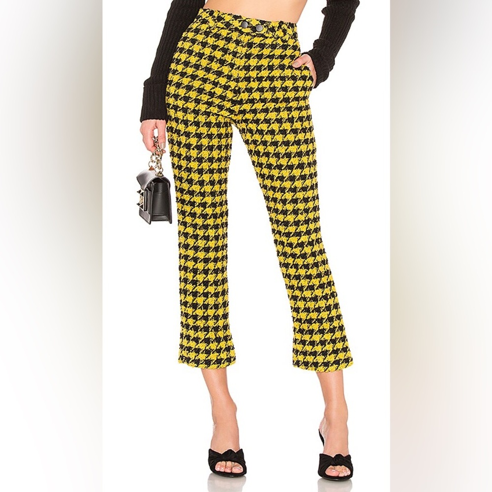 House of Harlow Revolve Juni Yellow and Black Houndstooth Pants